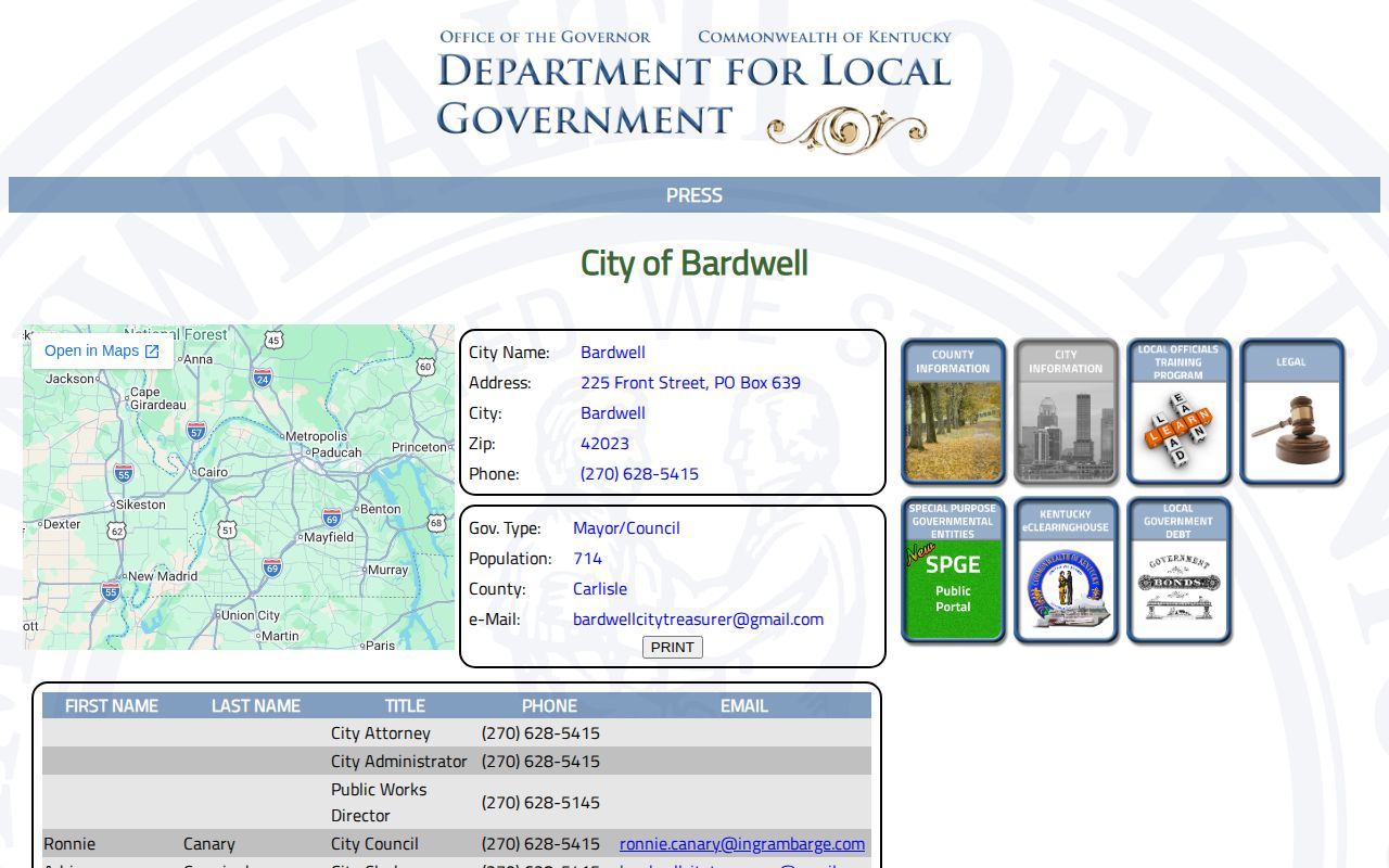 Bardwell police and city record contact profile for Carlisle County arrests