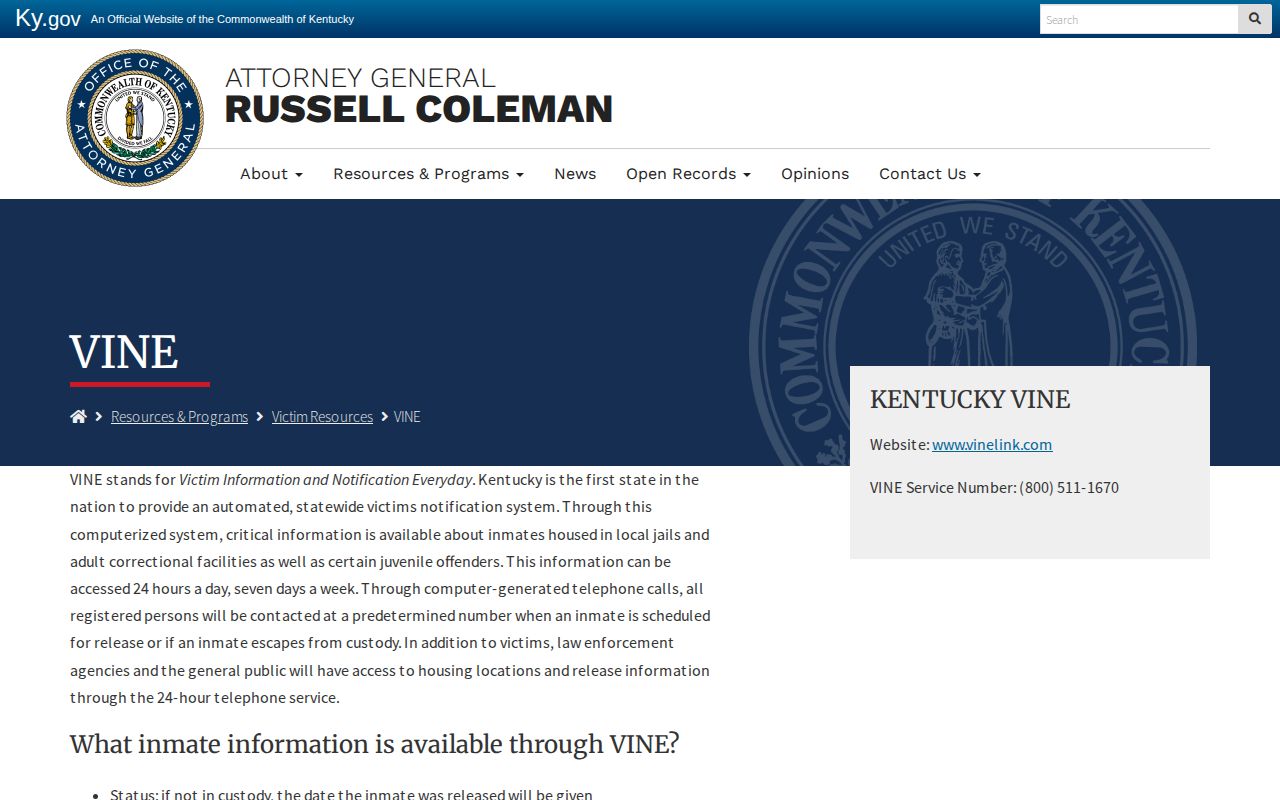 Kentucky VINE custody alerts for Carlisle County arrest records