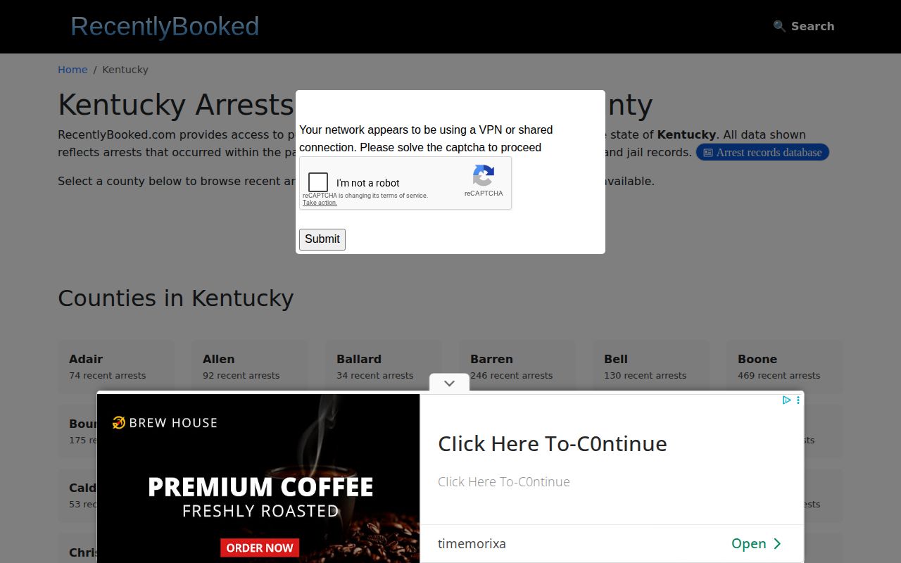 RecentlyBooked Kentucky index showing Carlisle County source landscape